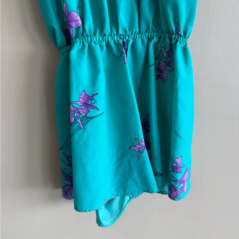 Turquoise Floral Ruffle Romper - Picture 4 of 6